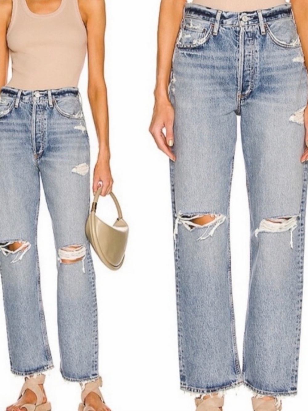 Agolde Light Blue Distressed Straight-Leg Jeans - Women